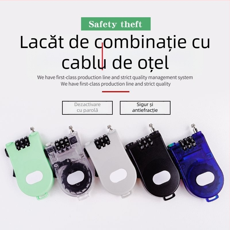 Lacăt de cablu din oțel pentru exterior – MGWS C-31, grosime tijă 2 mm, distanță 10 mm, cod numeric, materiale plastice de inginerie