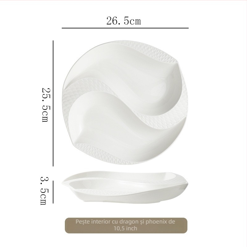 Farfurie de masă din porțelan, formă neregulată, suprafață cu subglazură, compatibilă cu microunde, posibilitate personalizare cu logo