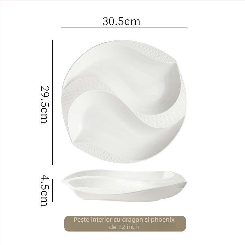 Farfurie de masă din porțelan, formă neregulată, suprafață cu subglazură, compatibilă cu microunde, posibilitate personalizare cu logo