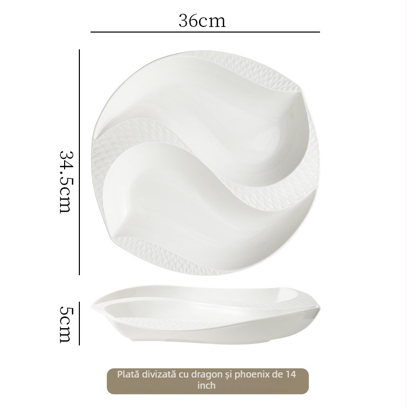 Farfurie de masă din porțelan, formă neregulată, suprafață cu subglazură, compatibilă cu microunde, posibilitate personalizare cu logo