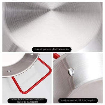 Platou din oțel inoxidabil pentru fructe de mare, rotund, cu două mânere, bază plată, finisaj electroplatinat