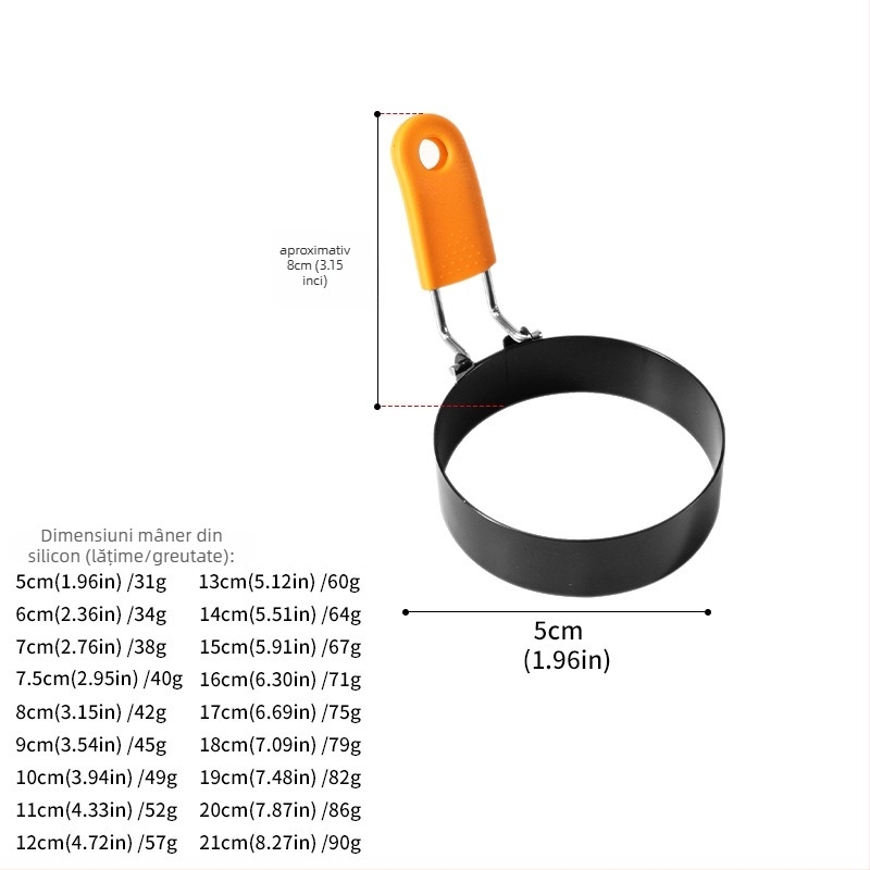 Gătitor de omletă din oțel inoxidabil cu mâner pliabil anti-arzuri, strat antiaderent, formă circulară pentru omletă și forme pentru burger