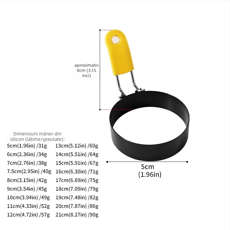 Gătitor de omletă din oțel inoxidabil cu mâner pliabil anti-arzuri, strat antiaderent, formă circulară pentru omletă și forme pentru burger