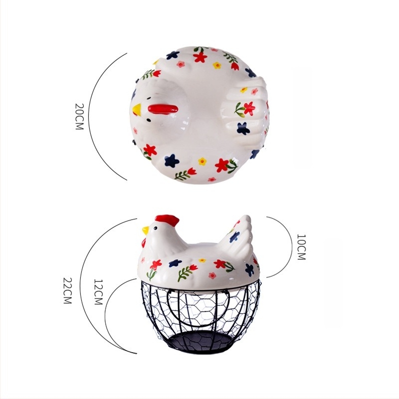 Coș de depozitare pentru bucătărie – ceramică și artă din fier, pentru ouă și fructe/ legume, model MJ-006, stil modern minimalist