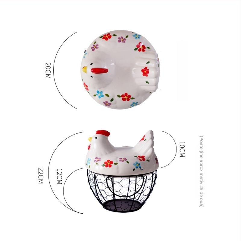 Coș de depozitare pentru bucătărie – ceramică și artă din fier, pentru ouă și fructe/ legume, model MJ-006, stil modern minimalist