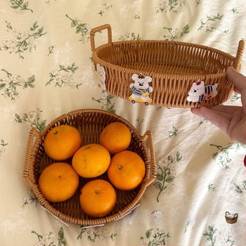 Coș de depozitare din ratan, coș de cumpărături/transport farfurii, model 1, stil vintage, pentru papetărie, fructe și legume