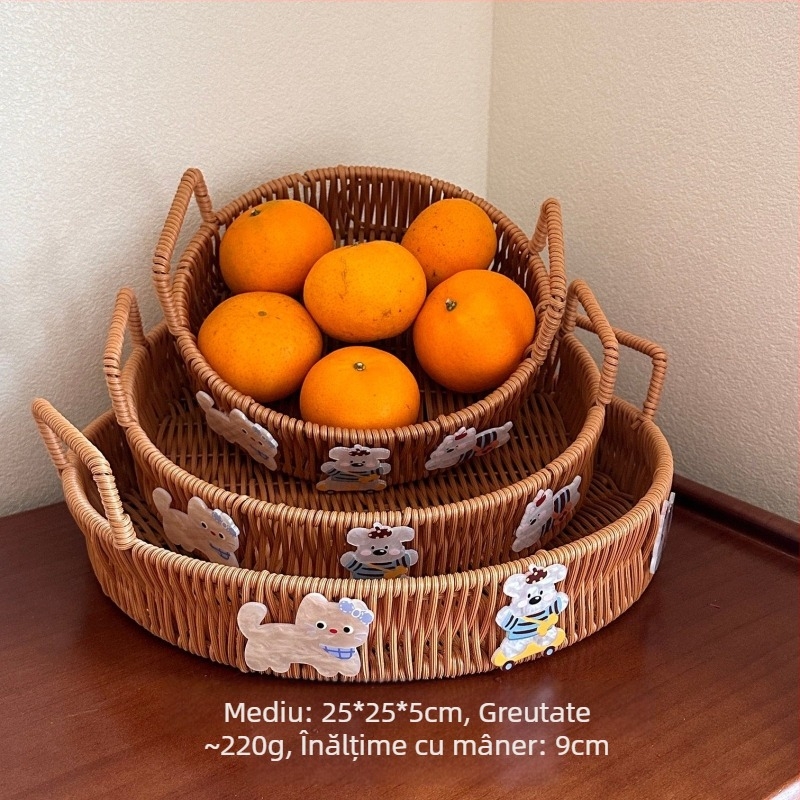 Coș de depozitare din ratan, coș de cumpărături/transport farfurii, model 1, stil vintage, pentru papetărie, fructe și legume