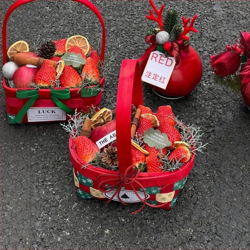 Coș de flori din lemn împletit manual — stil pastoral, coș pentru fructe și legume, lansat în 2024, cutie cu 40 de bucăți