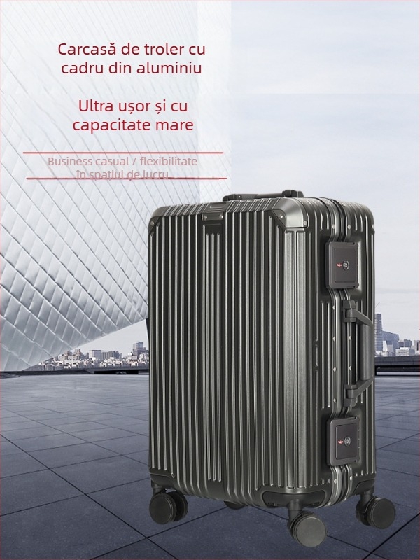 Valiză de călătorie cu cadru din aluminiu, PC, lacăt TSA cu cod, roți universale, greutate 3,5 kg