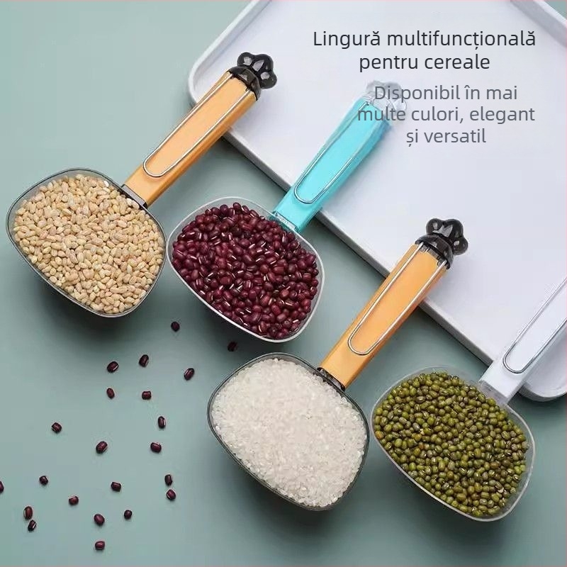 Set din acril cu linguri și spatulă, cu linguri de măsurare gradate, capacitate mare, design modern minimalist