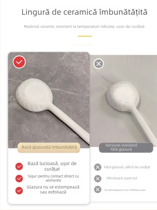 Set de linguri ceramice pentru uz casnic, lingură de supă cu mâner lung, lingură pentru terci de ovăz, design minimalist elegant