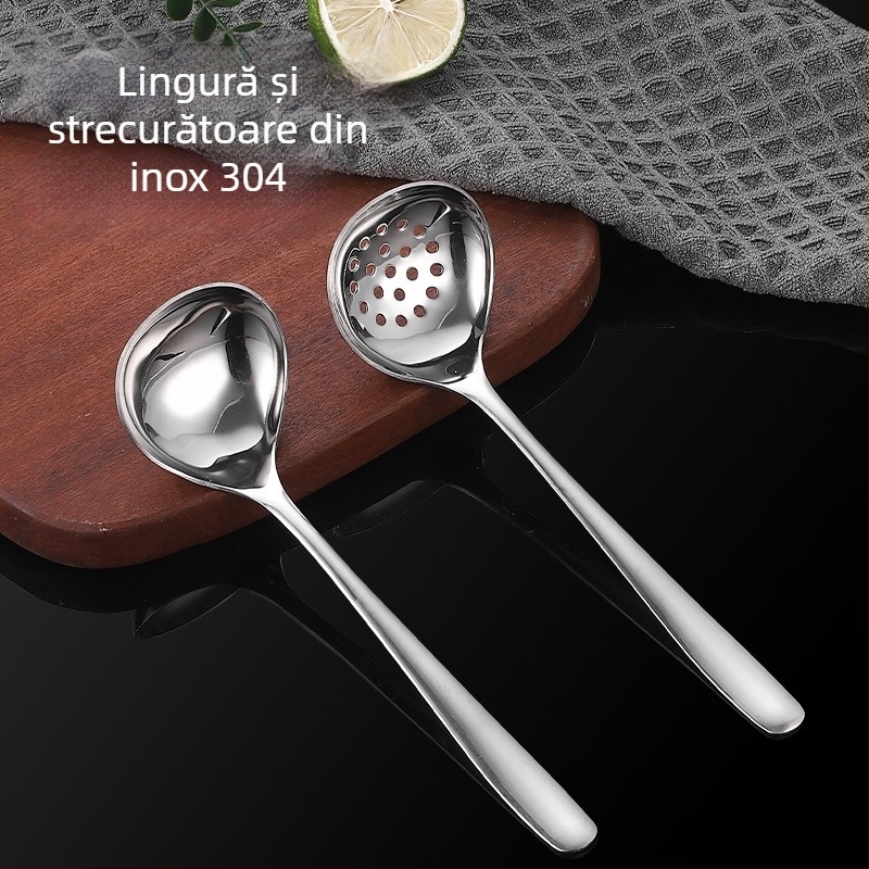 Set de linguri de supă din oțel inoxidabil, mâner lung, stil japonez, finisaj oglindit, potrivit pentru oale fierbinți și supe