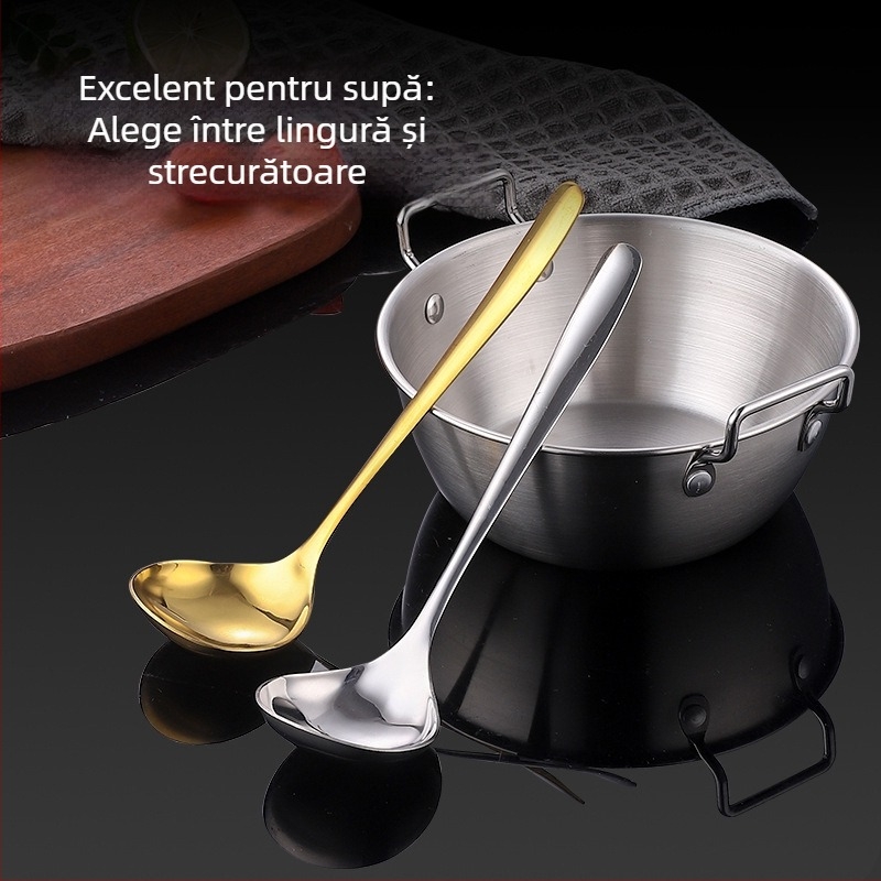 Set de linguri de supă din oțel inoxidabil, mâner lung, stil japonez, finisaj oglindit, potrivit pentru oale fierbinți și supe