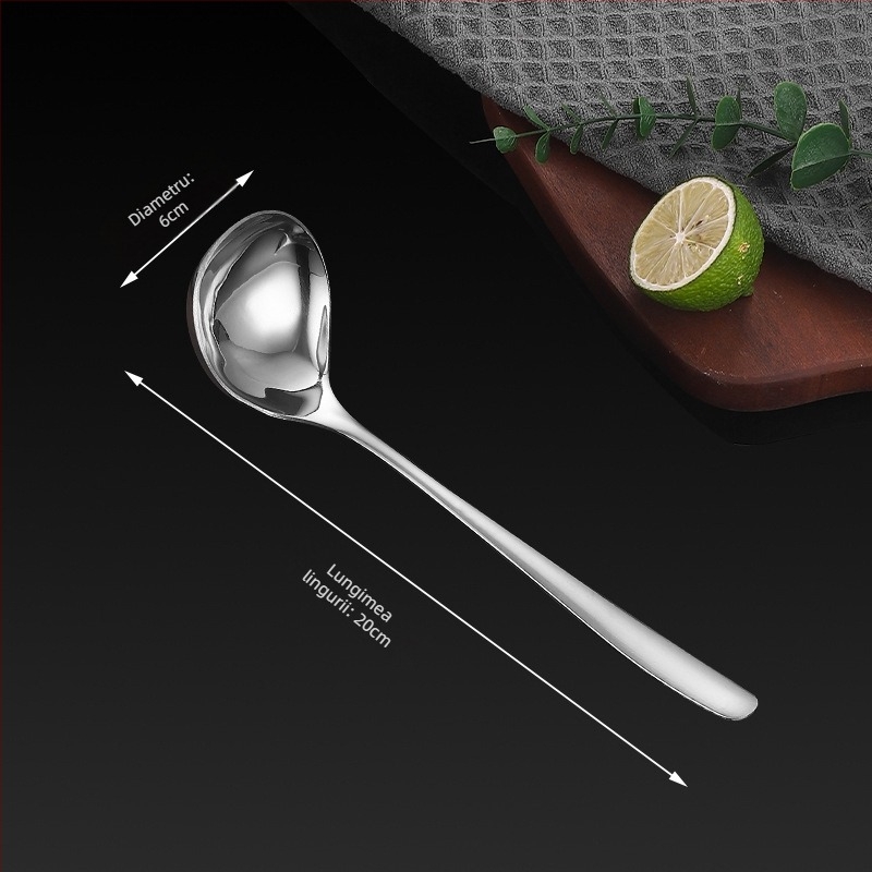 Set de linguri de supă din oțel inoxidabil, mâner lung, stil japonez, finisaj oglindit, potrivit pentru oale fierbinți și supe