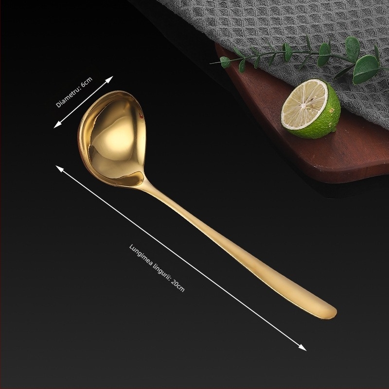 Set de linguri de supă din oțel inoxidabil, mâner lung, stil japonez, finisaj oglindit, potrivit pentru oale fierbinți și supe
