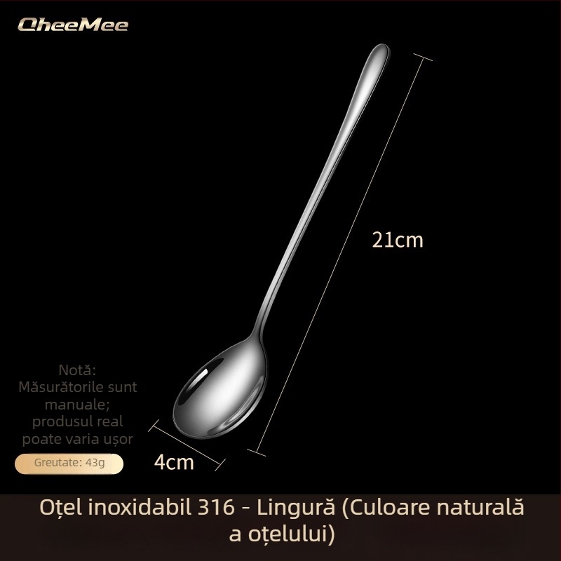 Cheemee Lingură din oțel inoxidabil 316 – Lingură de masă, Stil modern minimalist, Finisaj oglindit prin polizare cu disc textil