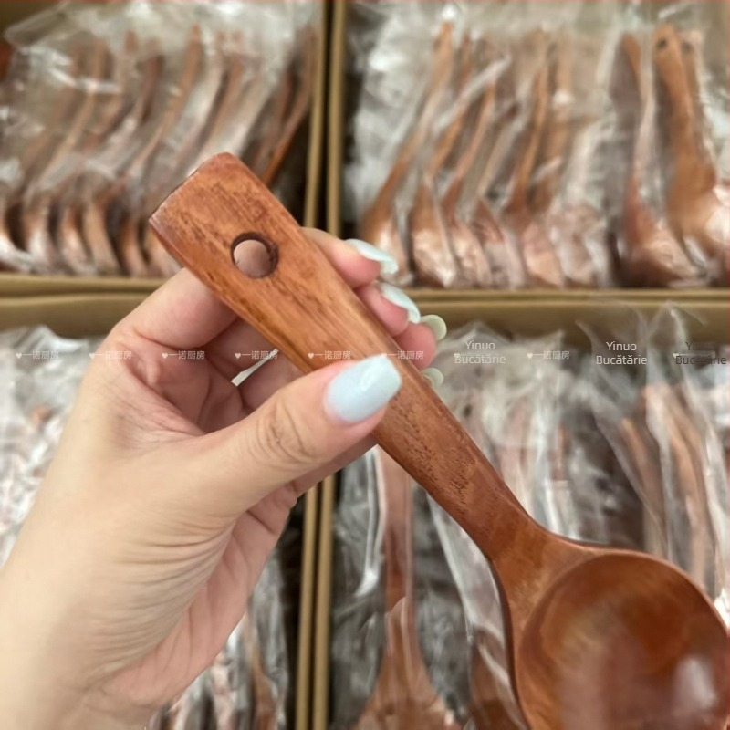 Lingură de supă din lemn cu mâner lung pentru adulți, stil lux ușor retro, lansare în mai 2025