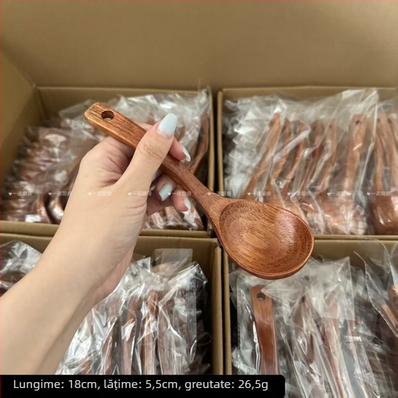 Lingură de supă din lemn cu mâner lung pentru adulți, stil lux ușor retro, lansare în mai 2025