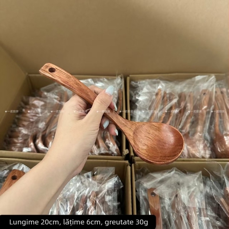 Lingură de supă din lemn cu mâner lung pentru adulți, stil lux ușor retro, lansare în mai 2025
