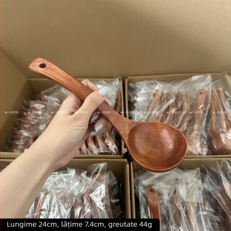 Lingură de supă din lemn cu mâner lung pentru adulți, stil lux ușor retro, lansare în mai 2025