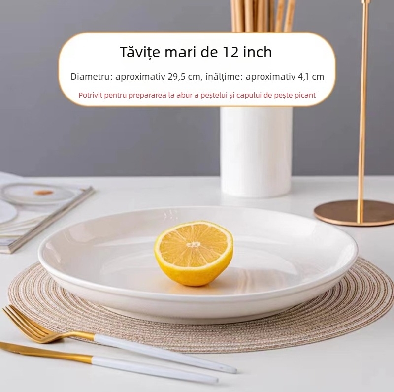 Farfurie plată de porțelan pentru servire, compatibilă cu microundele, finisaj sub glazură, personalizabilă (CY)