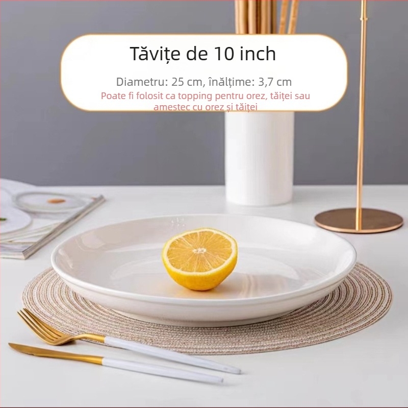 Farfurie plată de porțelan pentru servire, compatibilă cu microundele, finisaj sub glazură, personalizabilă (CY)