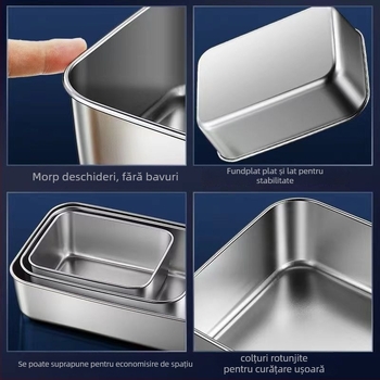 Tavă de pregătire a alimentelor din oțel inoxidabil, pătrată, compatibilă cu microundele, suprafață electroplacată, calitate premium