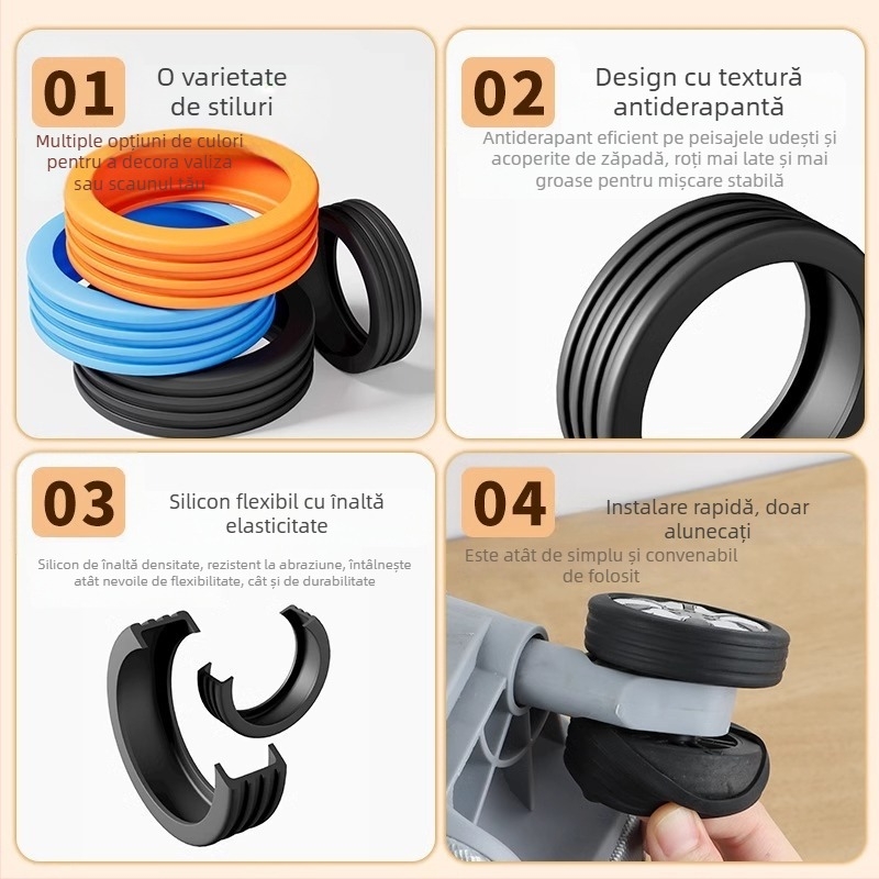 Capac de roată pentru bagaj — silicon de înaltă densitate, rezistent la uzură, ușurează tragerea, înlocuire universală