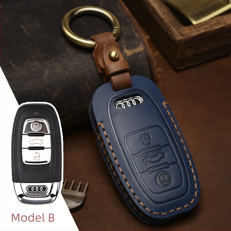 Husă cheie auto – din piele de vită, stil retro; compatibilă cu cheile Audi Q5/Q7, personalizare disponibilă, etichetă privată licențiată