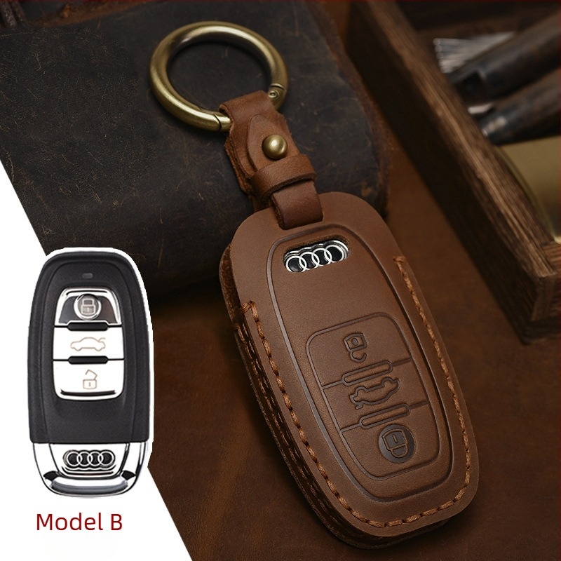 Husă cheie auto – din piele de vită, stil retro; compatibilă cu cheile Audi Q5/Q7, personalizare disponibilă, etichetă privată licențiată