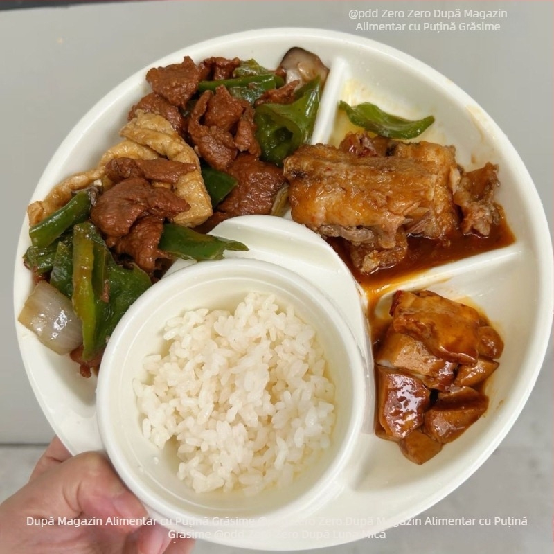 Farfurie de masă cu patru compartimente, circulară, din plastic, pentru o persoană – turnată dintr-un singur corp, rezistentă la cădere, necompatibilă cu microundele