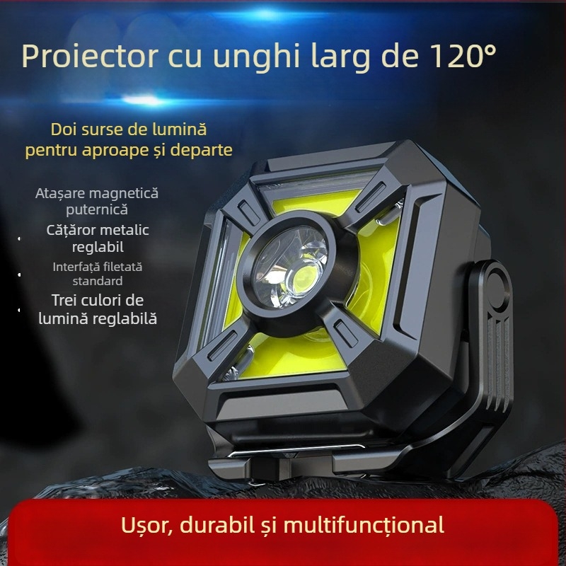 Lanternă COB pentru camping, baterie reîncărcabilă de 500mAh, alimentare 3V1A, rază 100–200 m, cu inel pentru chei