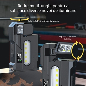 Lanternă LED cu lumină COB, rotație la 360°, reîncărcabilă, 20W, autonomie baterie 4-6 ore
