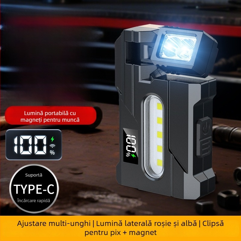 Lanternă LED cu lumină COB, rotație la 360°, reîncărcabilă, 20W, autonomie baterie 4-6 ore