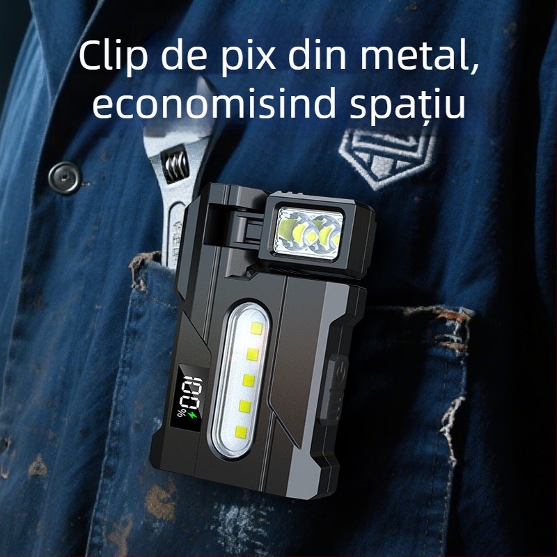 Lanternă LED cu lumină COB, rotație la 360°, reîncărcabilă, 20W, autonomie baterie 4-6 ore