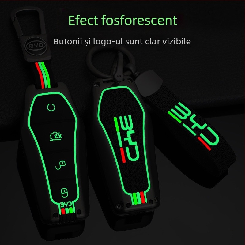 Carcasă din aliaj de zinc pentru telecomanda BYD E2, Qin Plus, Qin EV și Dolphin E3; compatibilă cu marca Shanyin, personalizabilă, design premium.