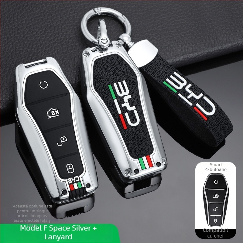 Carcasă din aliaj de zinc pentru telecomanda BYD E2, Qin Plus, Qin EV și Dolphin E3; compatibilă cu marca Shanyin, personalizabilă, design premium.