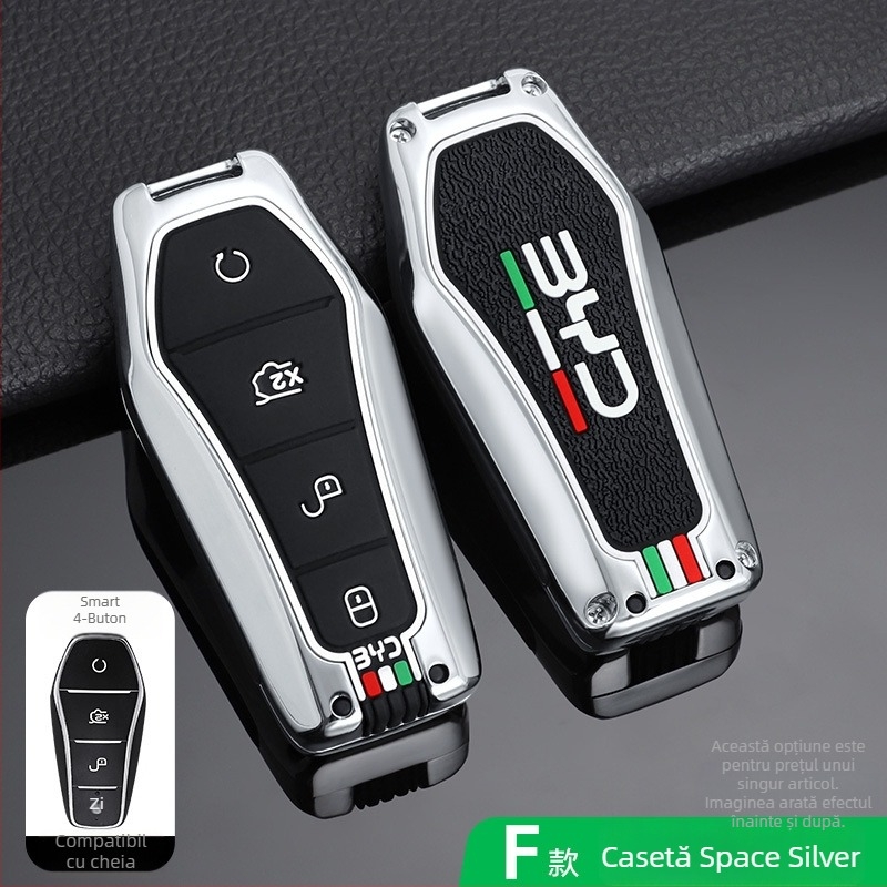 Carcasă din aliaj de zinc pentru telecomanda BYD E2, Qin Plus, Qin EV și Dolphin E3; compatibilă cu marca Shanyin, personalizabilă, design premium.