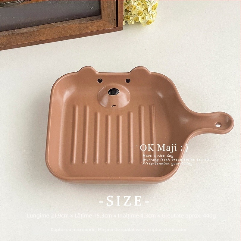 Farfurie de mic dejun din ceramică, formă neregulată, suprafață glazurată, compatibilă cu cuptorul cu microunde, stil proaspăt și drăguț.