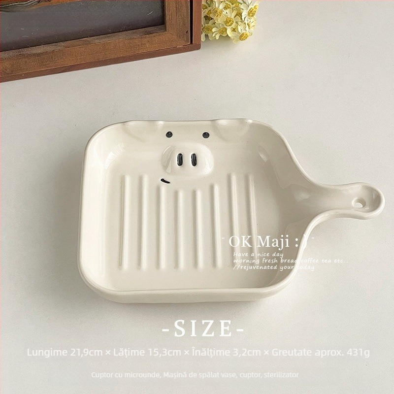 Farfurie de mic dejun din ceramică, formă neregulată, suprafață glazurată, compatibilă cu cuptorul cu microunde, stil proaspăt și drăguț.