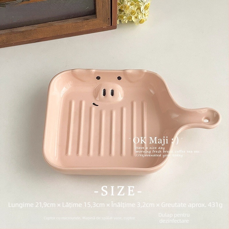 Farfurie de mic dejun din ceramică, formă neregulată, suprafață glazurată, compatibilă cu cuptorul cu microunde, stil proaspăt și drăguț.