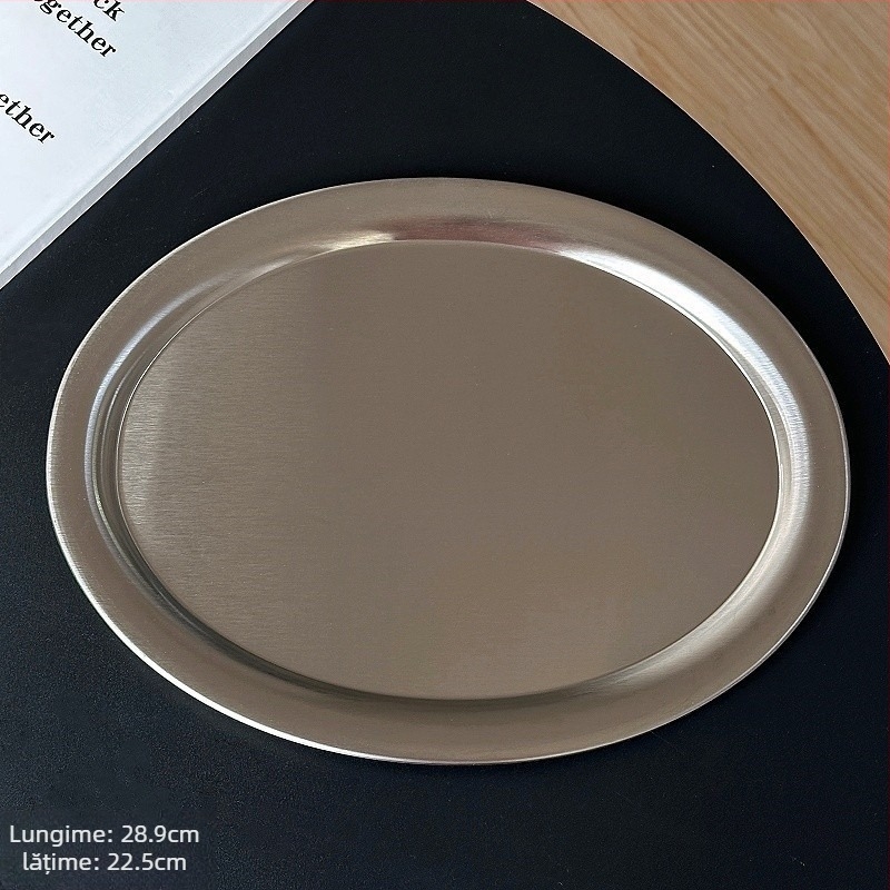 Farfurie plată din oțel inoxidabil, rotundă, stil minimalist modern, suprafață vopsită cu spray, necompatibilă cu cuptorul cu microunde