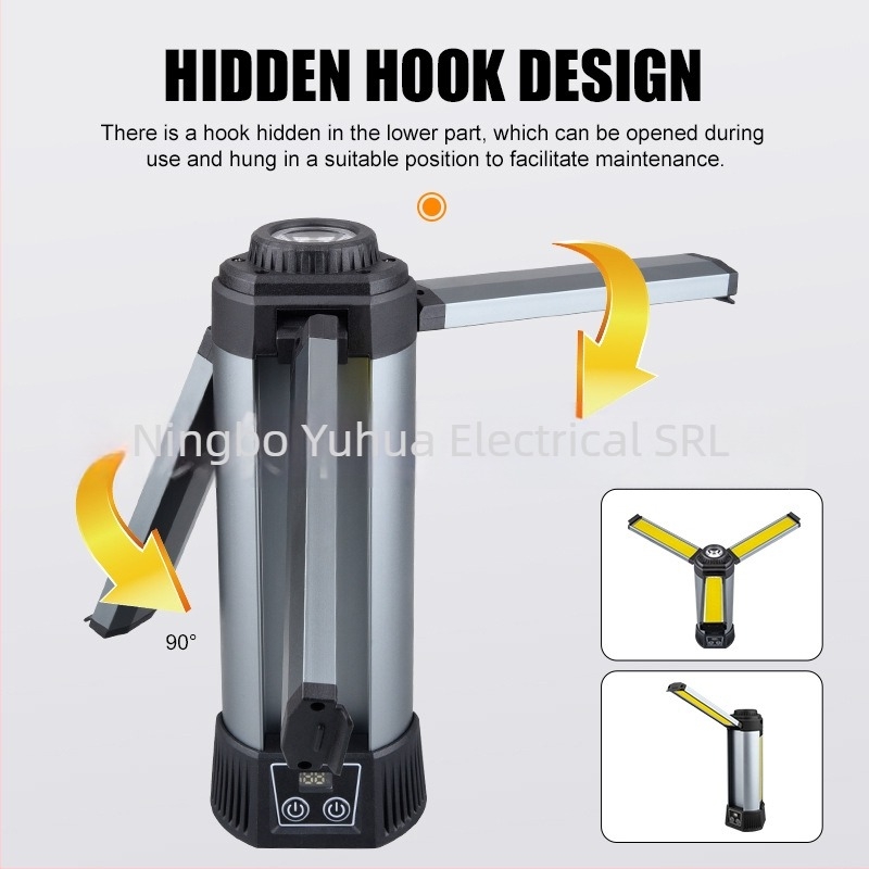 Lampă de lucru LED extensibilă cu magnet și afișaj digital, 12W, 6000mAh, rotație 360°, pentru camping și urgențe