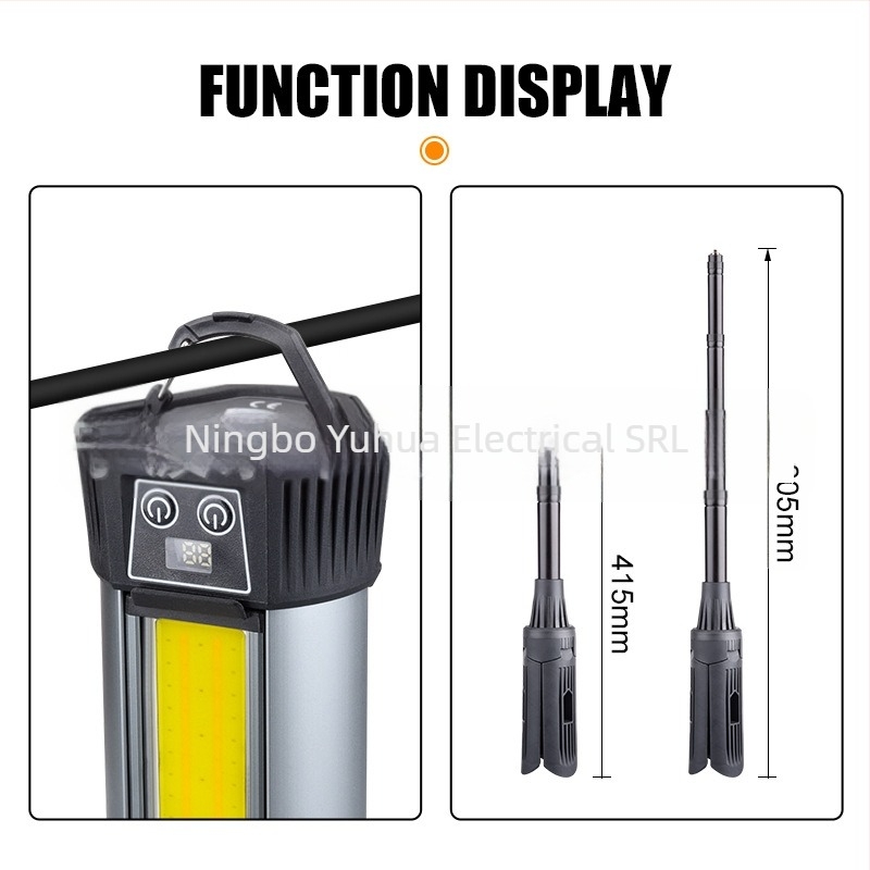 Lampă de lucru LED extensibilă cu magnet și afișaj digital, 12W, 6000mAh, rotație 360°, pentru camping și urgențe