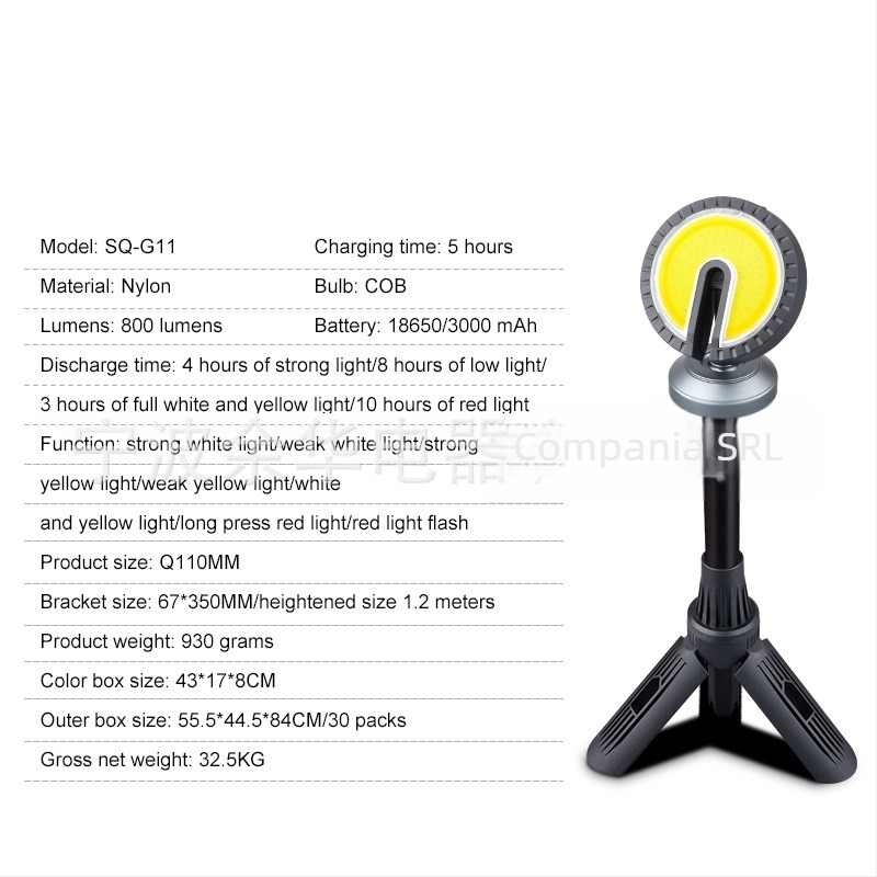 Lampă de lucru LED extensibilă cu magnet și afișaj digital, 12W, 6000mAh, rotație 360°, pentru camping și urgențe