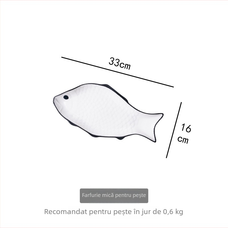 Farfurie în formă de pește din porțelan, veselă creativă și simplă, compatibilă cu cuptorul cu microunde, finisaj sub glazură, calitate de primă clasă, personalizare cu logo disponibil