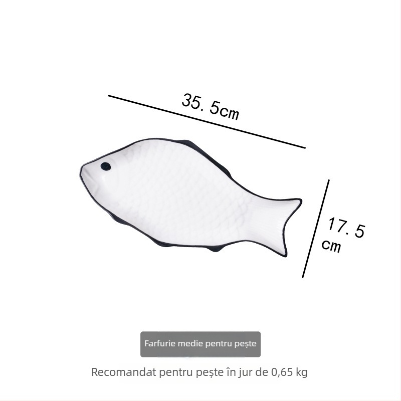 Farfurie în formă de pește din porțelan, veselă creativă și simplă, compatibilă cu cuptorul cu microunde, finisaj sub glazură, calitate de primă clasă, personalizare cu logo disponibil
