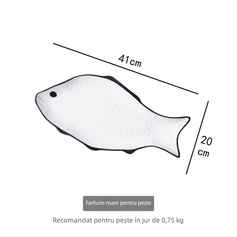 Farfurie în formă de pește din porțelan, veselă creativă și simplă, compatibilă cu cuptorul cu microunde, finisaj sub glazură, calitate de primă clasă, personalizare cu logo disponibil