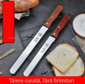 Cuțit de pâine cu dinți zimți pentru pâine și prăjituri | Lamă din oțel inoxidabil 2Cr13, mâner din lemn | Stil modern minimalist | Categoria: Cake Mold