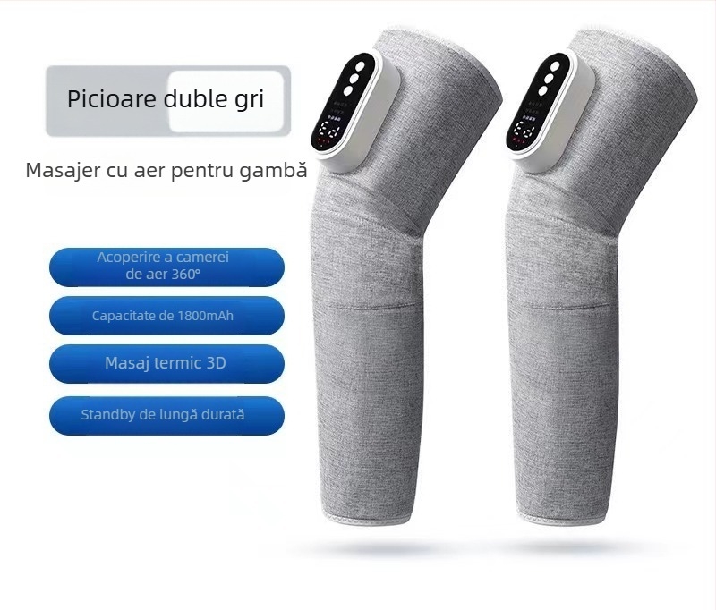 Masajor pentru gambe, wireless și portabil, cu moduri multiple de masaj prin aer, vibrații, încălzire infraroșu și compresie caldă